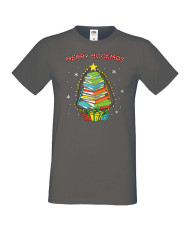 Мъжка коледна тениска Merry Bookmas books christmas tree