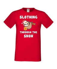 Мъжка коледна тениска Slothing Through The Snow