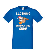 Мъжка коледна тениска Slothing Through The Snow