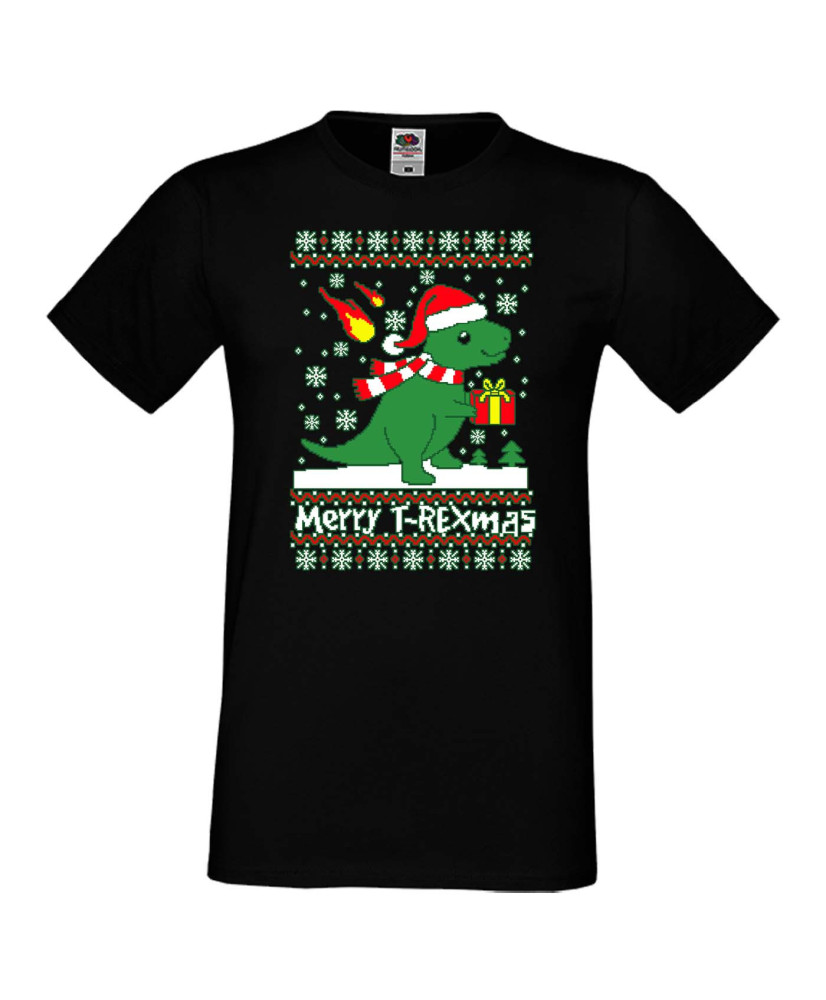 Мъжка коледна тениска T-Rex Christmas
