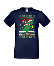 Мъжка коледна тениска T-Rex Christmas