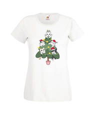 Дамска коледна тениска Cat Xmas Tree 02