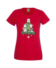 Дамска коледна тениска Cat Xmas Tree 02