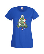 Дамска коледна тениска Cat Xmas Tree 02