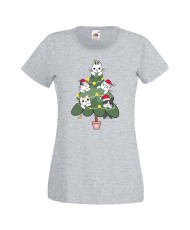 Дамска коледна тениска Cat Xmas Tree 02