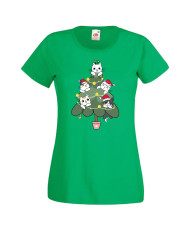 Дамска коледна тениска Cat Xmas Tree 02