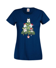 Дамска коледна тениска Cat Xmas Tree 02