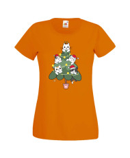 Дамска коледна тениска Cat Xmas Tree 02