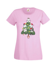 Дамска коледна тениска Cat Xmas Tree 02