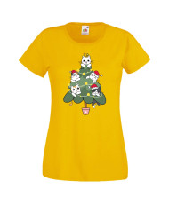 Дамска коледна тениска Cat Xmas Tree 02