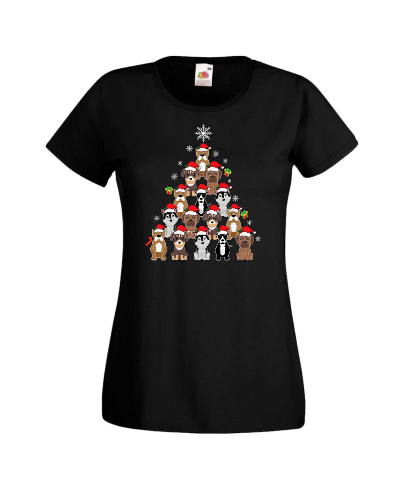 Дамска коледна тениска Dogs Christmas Tree Chippoa