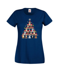 Дамска коледна тениска Dogs Christmas Tree Chippoa