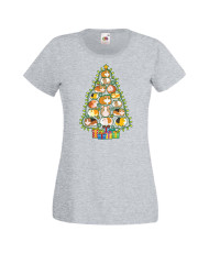 Дамска коледна тениска Guinea Pig Christmas Tree Lights Chippoa