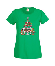Дамска коледна тениска Dogs Christmas Tree Chippoa