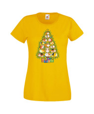 Дамска коледна тениска Guinea Pig Christmas Tree Lights Chippoa