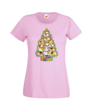 Дамска коледна тениска Guinea Pig Christmas Tree Lights Chippoa
