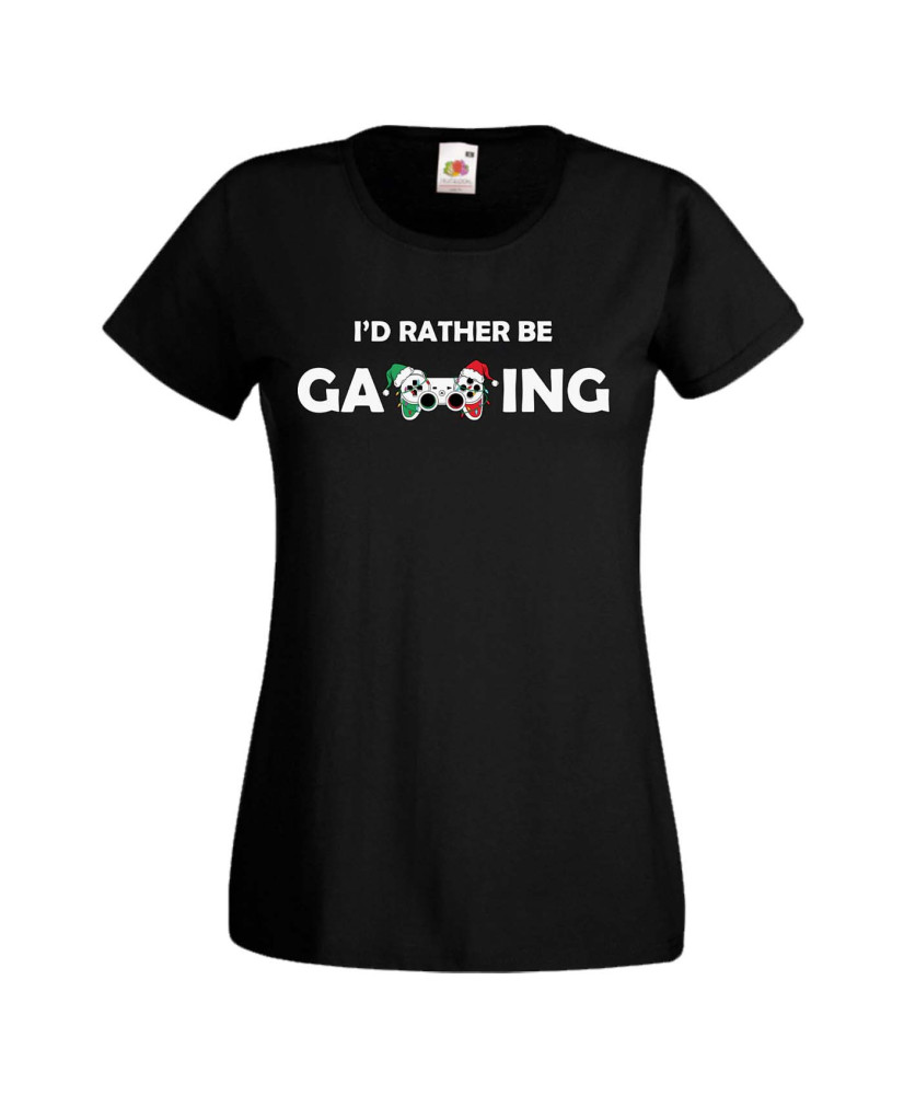 Дамска коледна тениска I Would Rather Be Gaming