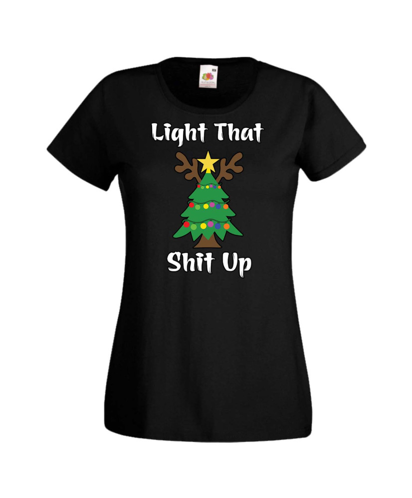 Дамска коледна тениска Light That Sh*t UpT-Rex Christmas