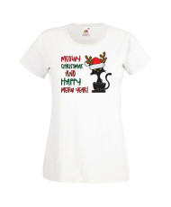 Дамска коледна тениска Meowy Christmas And Happy Meow Year