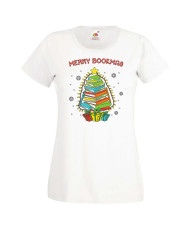 Дамска коледна тениска Merry Bookmas Books Christmas Tree