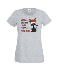 Дамска коледна тениска Meowy Christmas And Happy Meow Year