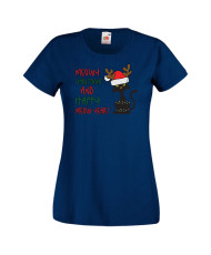 Дамска коледна тениска Meowy Christmas And Happy Meow Year