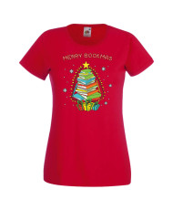 Дамска коледна тениска Merry Bookmas Books Christmas Tree
