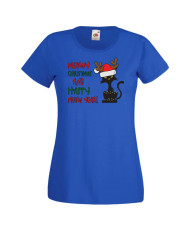 Дамска коледна тениска Meowy Christmas And Happy Meow Year