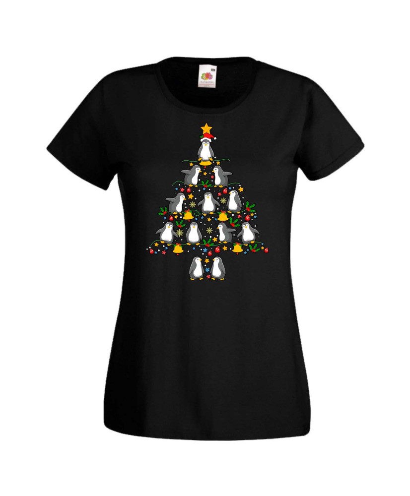 Дамска коледна тениска Penguin Christmas Tree Lights