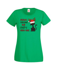 Дамска коледна тениска Meowy Christmas And Happy Meow Year
