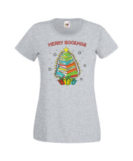 Дамска коледна тениска Merry Bookmas Books Christmas Tree