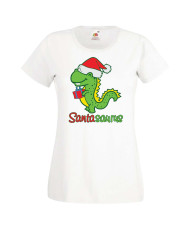 Дамска коледна тениска Santasaurus