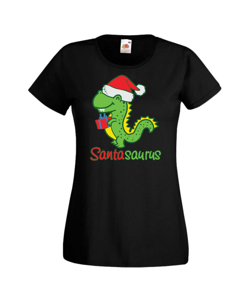 Дамска коледна тениска Santasaurus