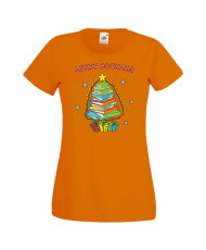 Дамска коледна тениска Merry Bookmas Books Christmas Tree