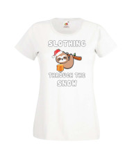 Дамска коледна тениска Slothing Through The Snow