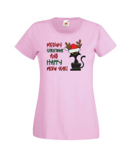 Дамска коледна тениска Meowy Christmas And Happy Meow Year