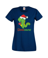 Дамска коледна тениска Santasaurus