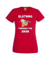 Дамска коледна тениска Slothing Through The Snow
