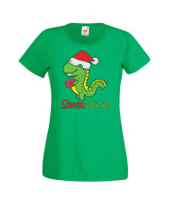 Дамска коледна тениска Santasaurus