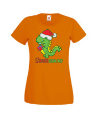 Дамска коледна тениска Santasaurus