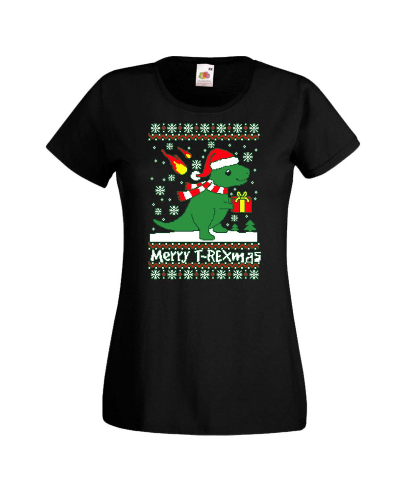 Дамска коледна тениска T-Rex Christmas