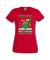 Дамска коледна тениска T-Rex Christmas