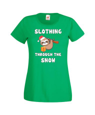 Дамска коледна тениска Slothing Through The Snow