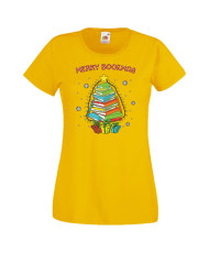 Дамска коледна тениска Merry Bookmas Books Christmas Tree