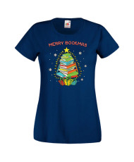 Дамска коледна тениска Merry Bookmas Books Christmas Tree