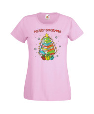 Дамска коледна тениска Merry Bookmas Books Christmas Tree