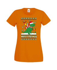 Дамска коледна тениска T-Rex Christmas