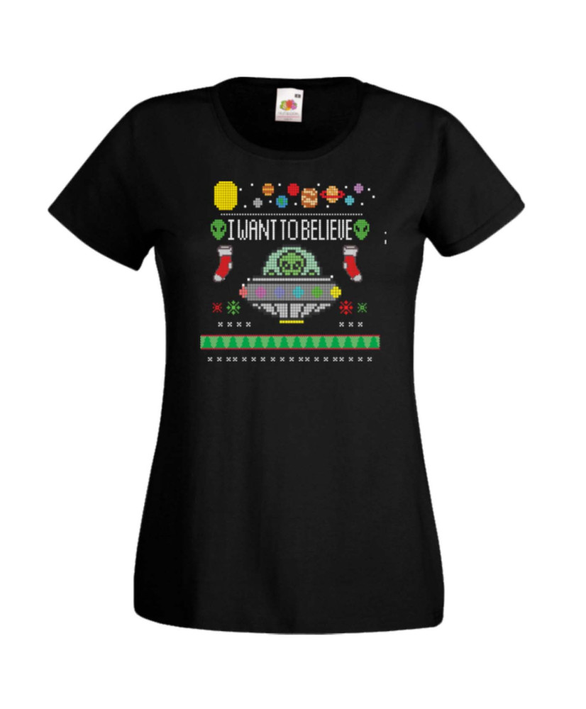 Дамска коледна тениска I Want To Believe