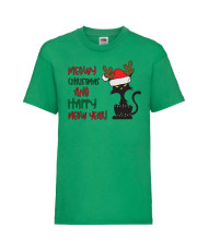 Детска тениска Коледа Meowy Christmas And Happy Meow Year