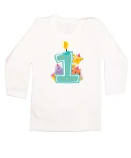 Детска тениска Рожден ден First Birthday candle  Animals blue